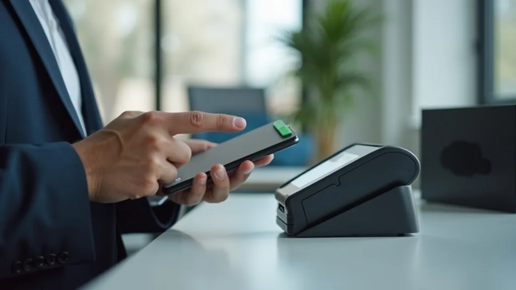 Un entrepreneur règle un paiement sans contact avec son téléphone